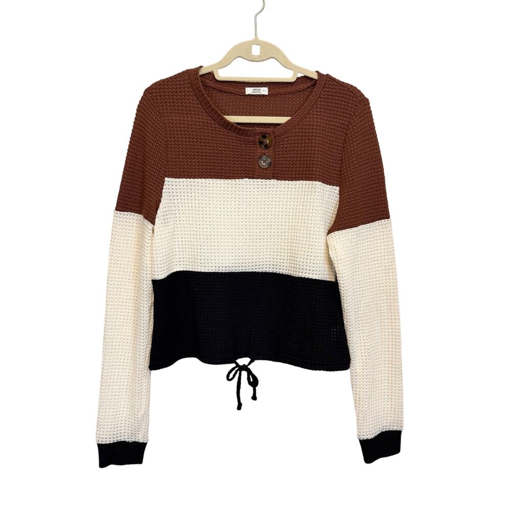 Ardene Love Sweater Size XL Colorblock Waffle Knit Loungewear Henley Staple NWT